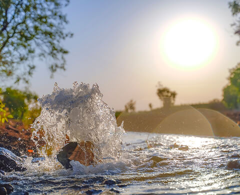 Water bursting from the ground